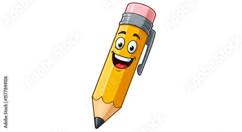 Smiling yellow cartoon pencil
