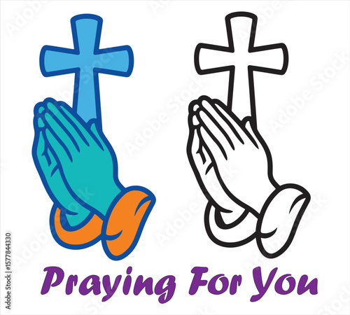 Praying Hands and Cross Vector Illustration with Text
