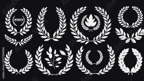 laurel wreath icon set, winner wreath, black laurel wreath from leaves on white background eps10
