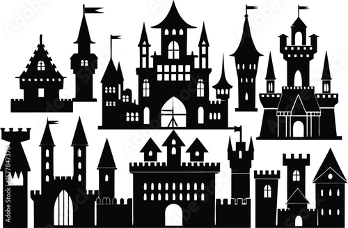 Medieval Castle Silhouettes A Collection of Historic Fortress Illustrations