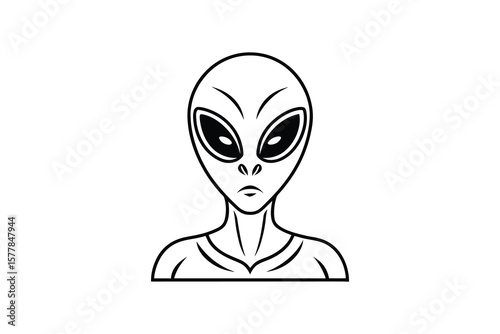 Alien Head with Large Eyes in Black and White Silhouette