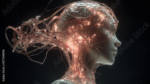 Woman’s brain neural pathways and nerves related to psychology

