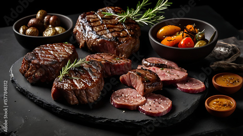 Gourmet Parrilla Grill – Assorted Grilled Meats on Stone Platter with Wine
