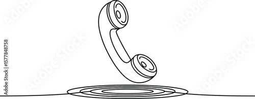 A vintage telephone handset in a continuous line drawing style with sound waves on a white background