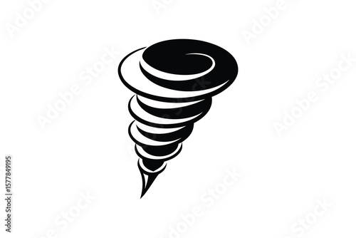 Stylized Tornado Illustration in Black and White Silhouette
