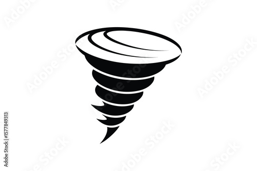 Stylized Tornado Illustration in Black and White Silhouette