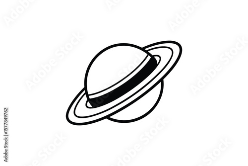 Saturn Planet with Rings Simple Graphic Black and White Silhouette