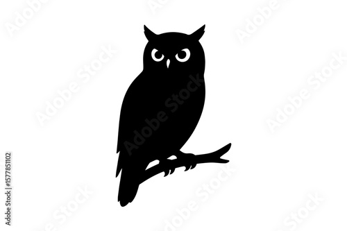 Black Silhouette of a Perched Owl with Head Turned