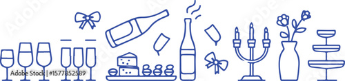 Celebration objects and food champagne glasses wine glasses