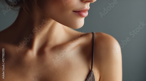 Woman’s shoulder, clavicle, and torso with smooth radial light

