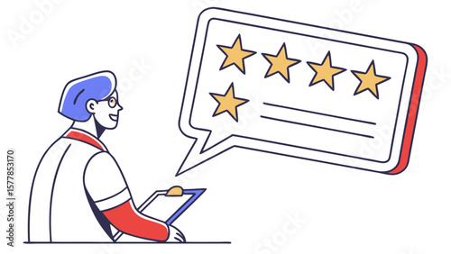 Get customer feedback five star rating review satisfaction survey form vector illustration design of client