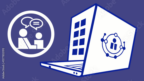 Online meeting collaboration software virtual communication and remote work from home laptop for business and team
