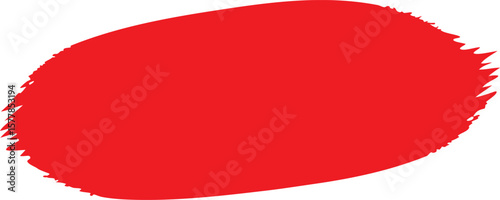 Red blank glossy round web button or paper sticker design template with an arrow, ribbon, and flag decoration