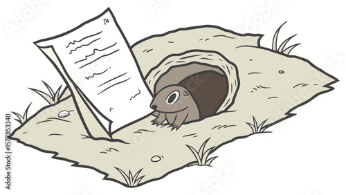 Groundhog day cartoon illustration groundhog in burrow with document groundhog day vector art image