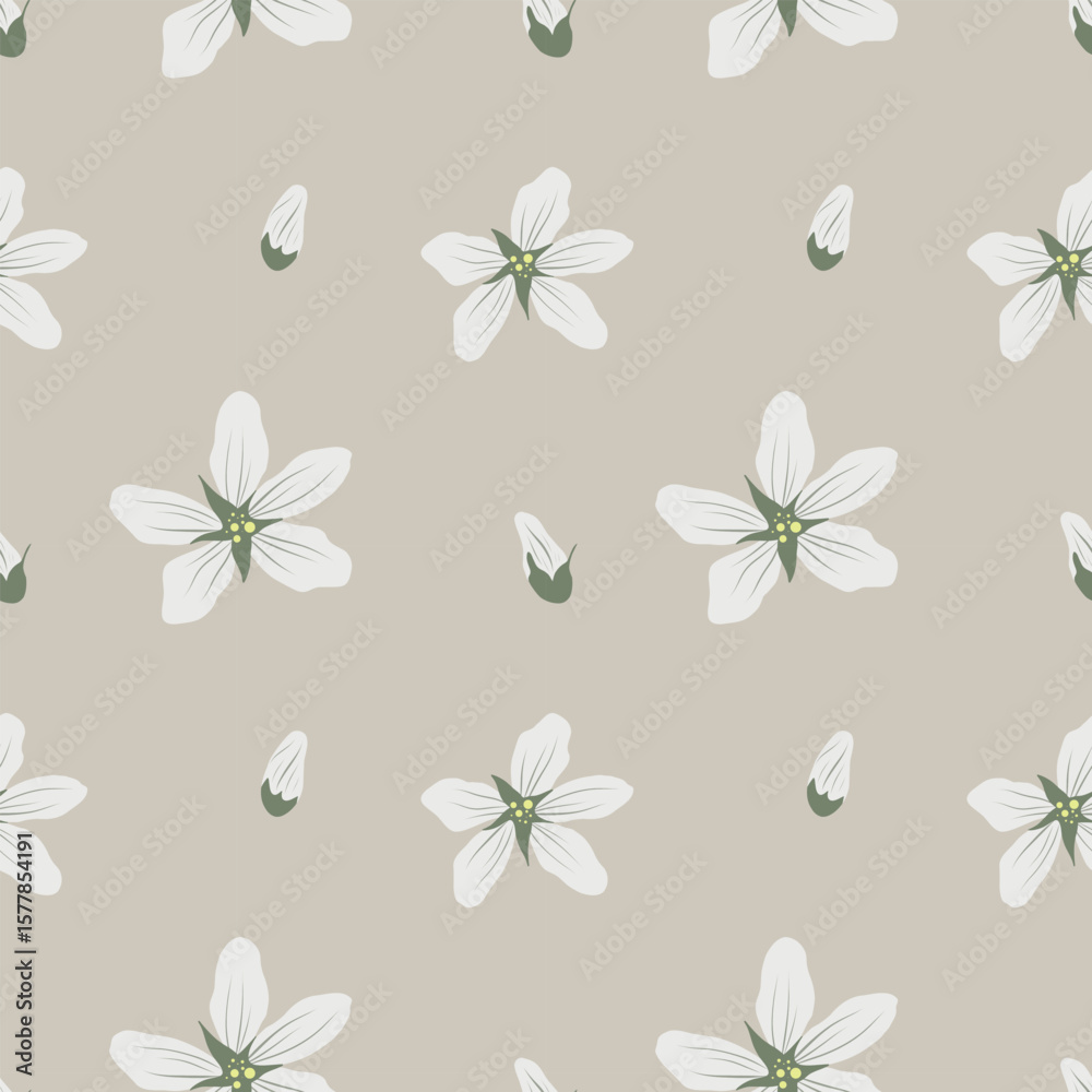 Fototapeta premium Seamless floral pattern with white flowers. Floral vector repeat for packaging and fabric