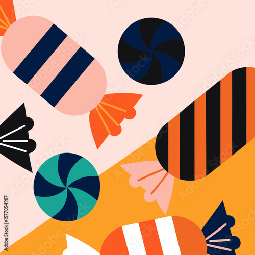 Colorful Halloween candy pattern in flat geometric style