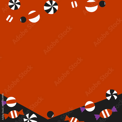 Halloween candy background in flat style with orange and black