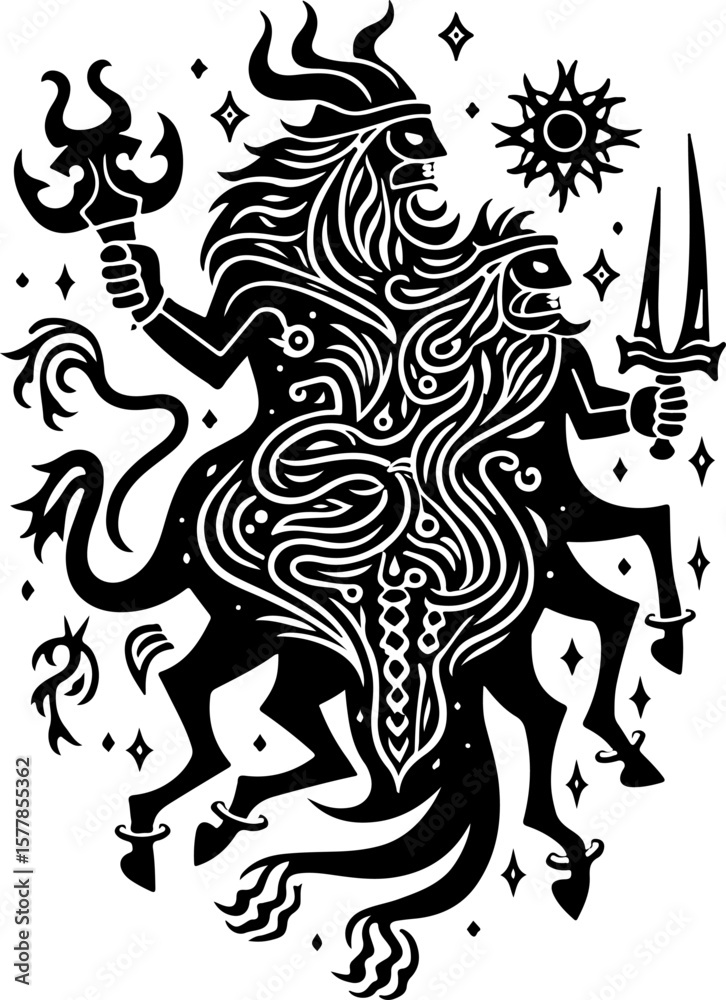 Fototapeta premium warrior, tribal Fantasy God and Deity tattoo design vector graphics
