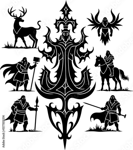 Dark Fantasy Tattoo Art Collection – Skulls, Dragons, Hearts & Mythical Creatures vector

