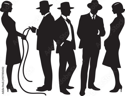 Group of people in formal attire silhouette women