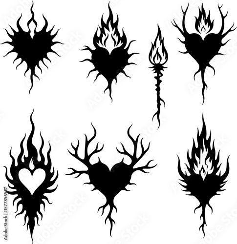 Dark Fantasy Tattoo Art Collection – Skulls, Dragons, Hearts & Mythical Creatures vector

