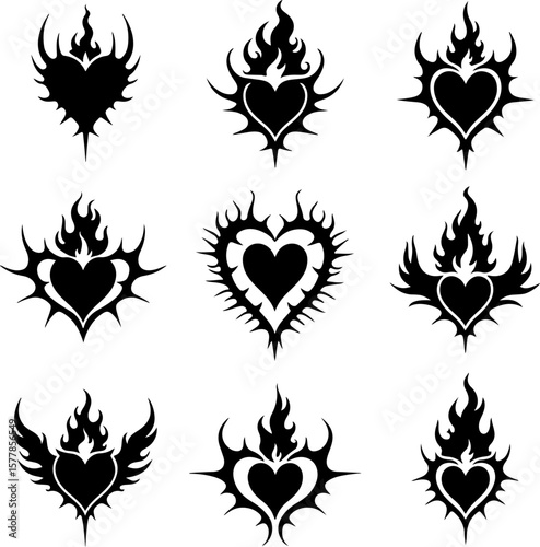 Dark Fantasy Tattoo Art Collection – Skulls, Dragons, Hearts & Mythical Creatures vector

