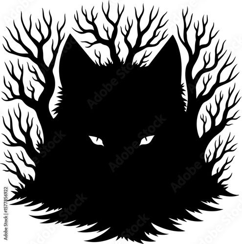 Forest Spirit Wolf Silhouette Tattoo Design" graphics