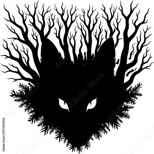 Forest Spirit Wolf Silhouette Tattoo Design" graphics