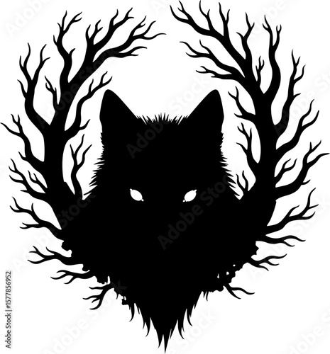 Forest Spirit Wolf Silhouette Tattoo Design" graphics