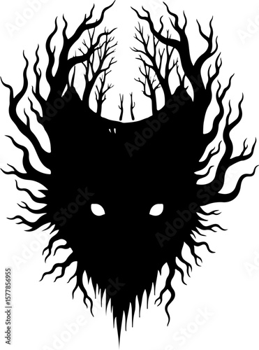 Forest Spirit Wolf Silhouette Tattoo Design" graphics