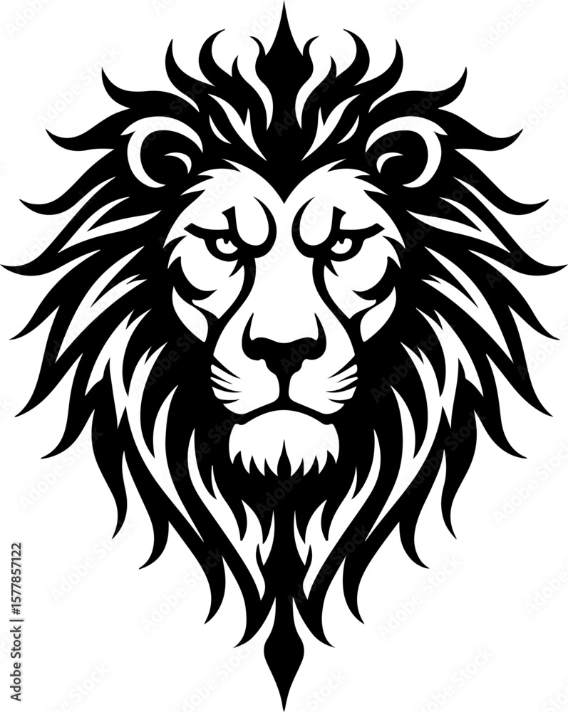 Obraz premium Majestic Lion Head Tribal Tattoo | Vector Silhouette Design