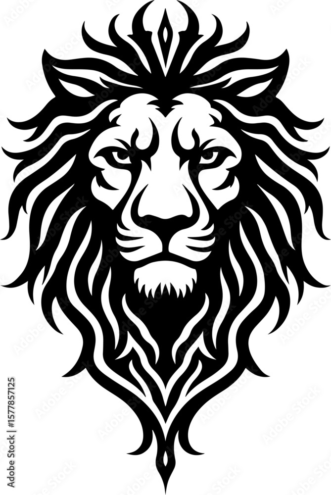 Obraz premium Majestic Lion Head Tribal Tattoo | Vector Silhouette Design