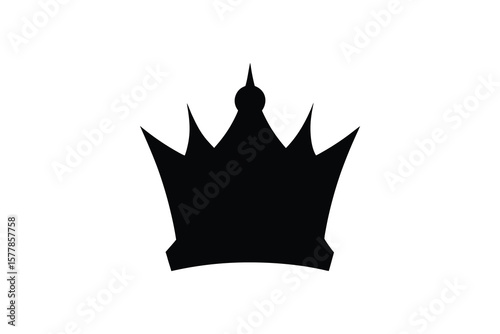 Simple Black Crown Icon on White Background in Silhouette