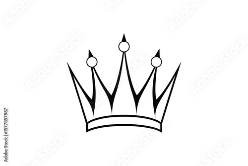 Elegant Crown with Three Points Black and White Silhouette
