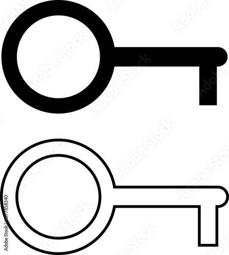 Silueta de llave en blanco y negro. Icono para sitio web, app y folleto.