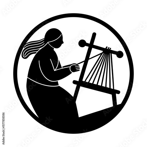 Woman weaving tapestry art traditional craft textile design silhouette