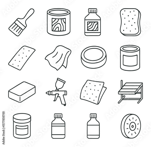 Finishing techniques collection, crafting and diy essentials. simple tool icon set