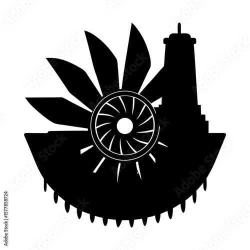Pelton wheel turbine hydro energy power plant silhouette icon