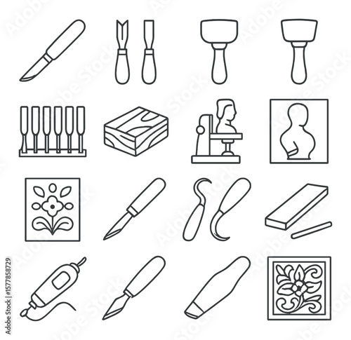 Wood carving tools collection, craft and sculpting kit. carver's essential tool set