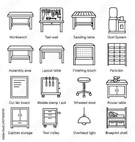 Workshop tools collection, crafting essentials. diy and handyman equipment set