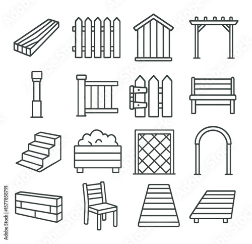 Outdoor carpentry collection, woodworking design set. building and crafting tools