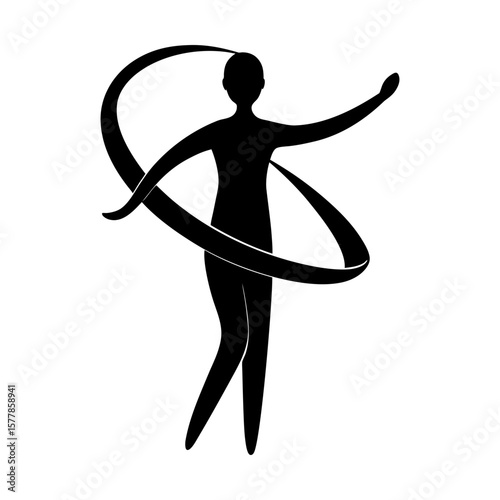 Silhouette of woman dancing with ribbon fitness and exercise art