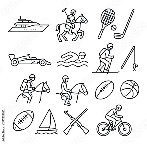 Sports icon collection, athletic activity symbols. fitness and recreation design set