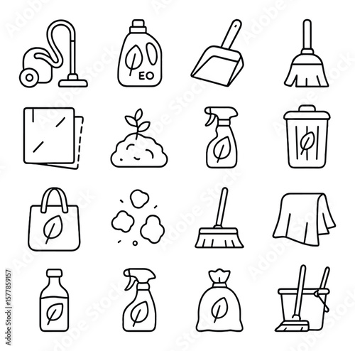 Eco cleaning collection, green cleaning symbols. eco-friendly and sustainable icon set