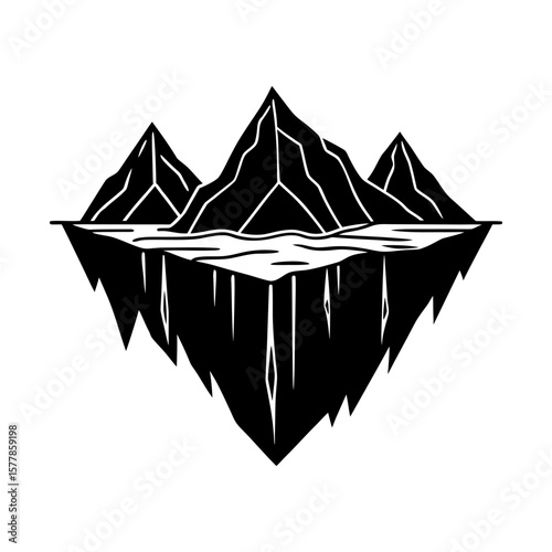 Floating mountains landscape iceberg peak arctic illustration silhouette