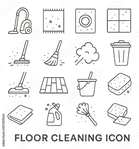 Cleaning tools icon collection, housework and hygiene symbols. home maintenance set