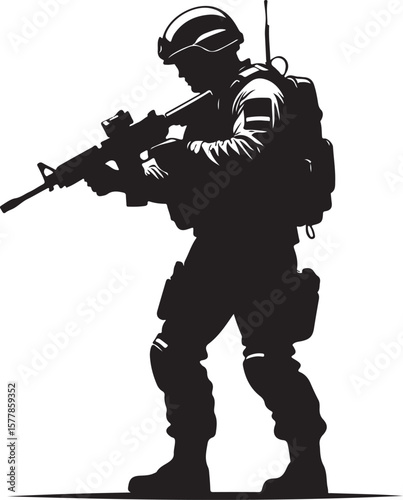 Soldier aiming rifle military combat