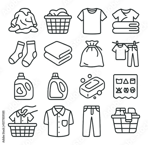 Laundry sorting collection, washing and cleaning icons. clothing care design set