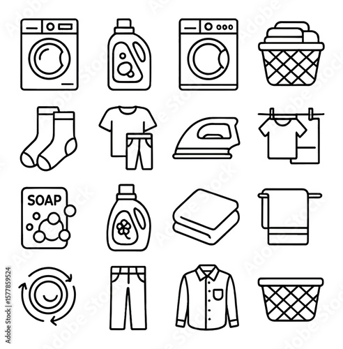 Laundry collection icons, washing symbols set. cleaning and laundry service graphics