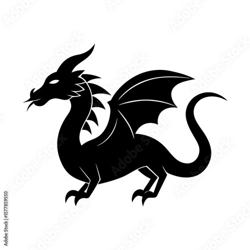Winged reptile creature vector mythical beast illustration silhouette